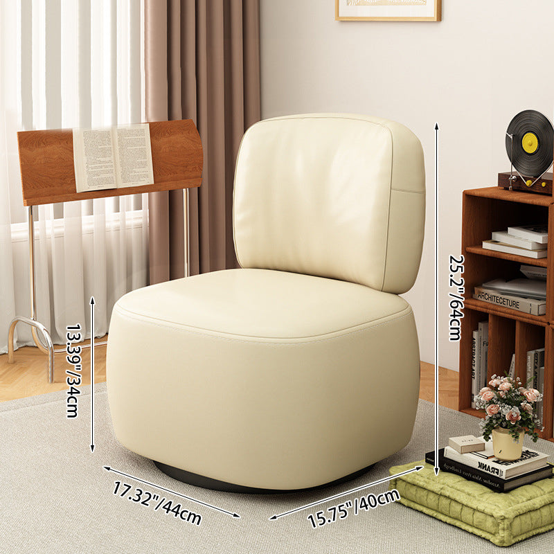 Contemporary Scandinavian Cat-Scratch-Resistant Leather Wood Carbon Steel Rounded-Square Accent Chair With Backrest For Living Room