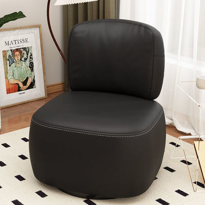 Contemporary Scandinavian Cat-Scratch-Resistant Leather Wood Carbon Steel Rounded-Square Accent Chair With Backrest For Living Room