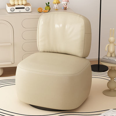 Contemporary Scandinavian Cat-Scratch-Resistant Leather Wood Carbon Steel Rounded-Square Accent Chair With Backrest For Living Room