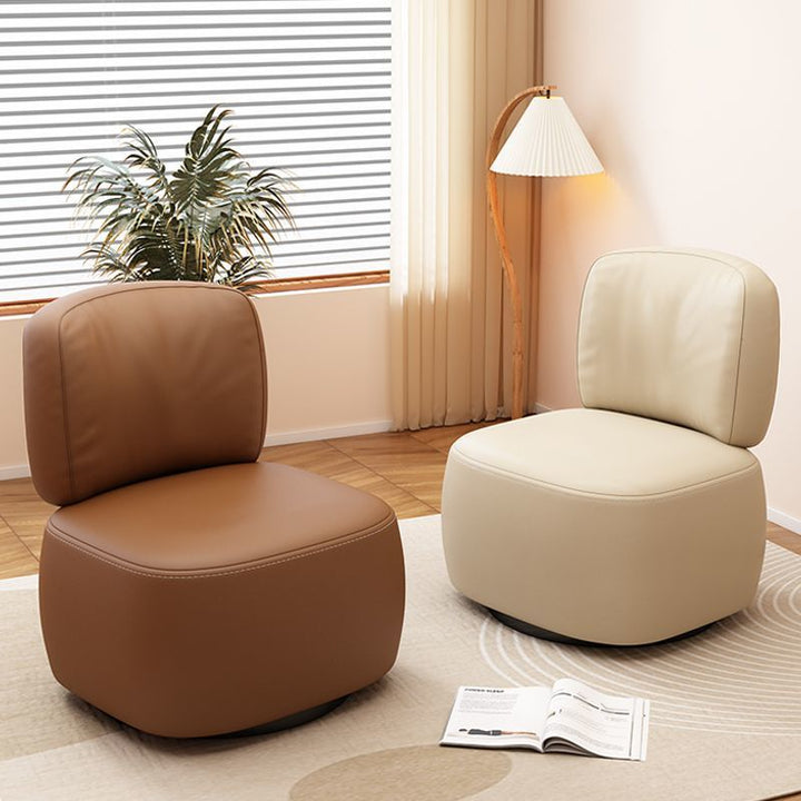 Contemporary Scandinavian Cat-Scratch-Resistant Leather Wood Carbon Steel Rounded-Square Accent Chair With Backrest For Living Room