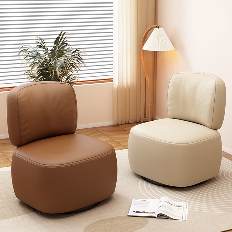 Contemporary Scandinavian Cat-Scratch-Resistant Leather Wood Carbon Steel Rounded-Square Accent Chair With Backrest For Living Room