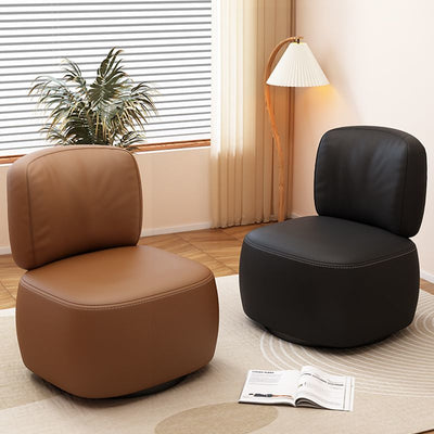 Contemporary Scandinavian Cat-Scratch-Resistant Leather Wood Carbon Steel Rounded-Square Accent Chair With Backrest For Living Room