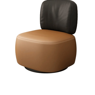 Contemporary Scandinavian Cat-Scratch-Resistant Leather Wood Carbon Steel Rounded-Square Accent Chair With Backrest For Living Room