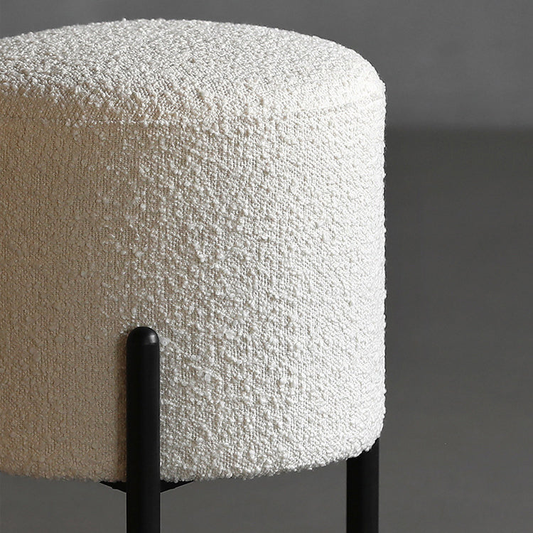 Contemporary Scandinavian Sherpa Fleece Metal Round Cylindrical Low Stool For Living Room
