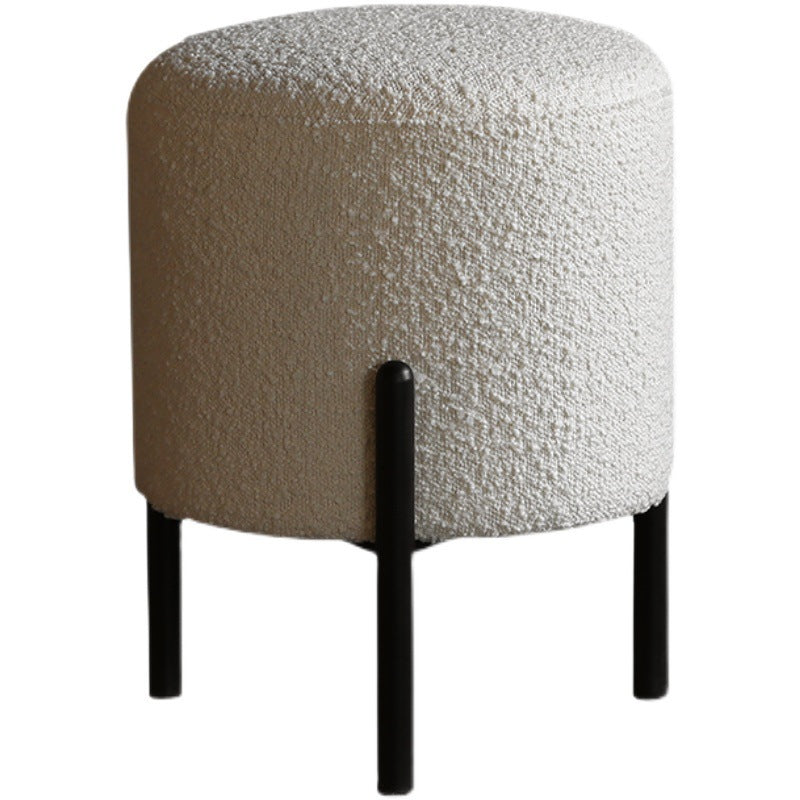 Contemporary Scandinavian Sherpa Fleece Metal Round Cylindrical Low Stool For Living Room