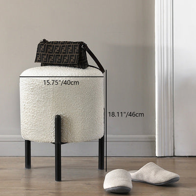 Contemporary Scandinavian Sherpa Fleece Metal Round Cylindrical Low Stool For Living Room