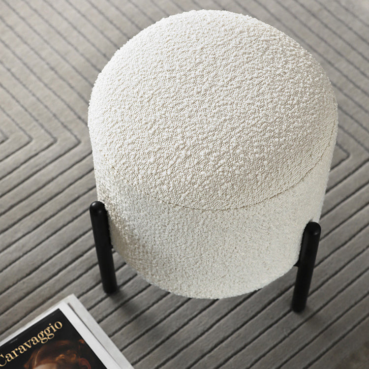Contemporary Scandinavian Sherpa Fleece Metal Round Cylindrical Low Stool For Living Room