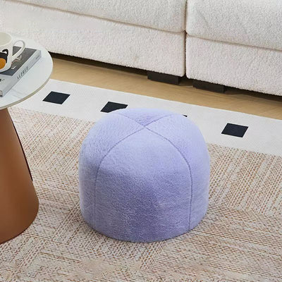 Contemporary Scandinavian Rabbit Fur Carbon Steel Round Barrel Low Stool For Living Room
