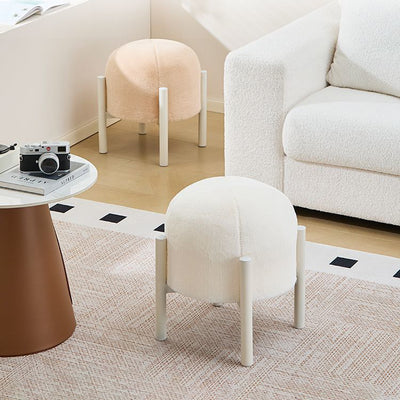 Contemporary Scandinavian Rabbit Fur Carbon Steel Round Barrel Low Stool For Living Room