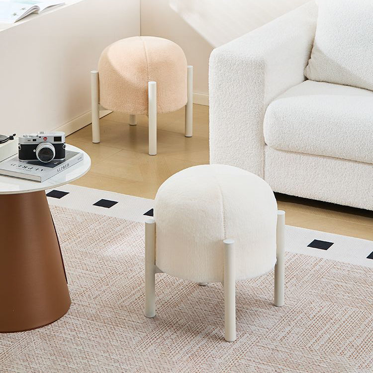 Contemporary Scandinavian Rabbit Fur Carbon Steel Round Barrel Low Stool For Living Room