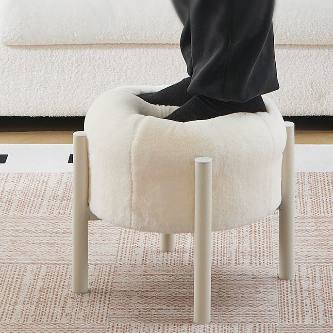 Contemporary Scandinavian Rabbit Fur Carbon Steel Round Barrel Low Stool For Living Room