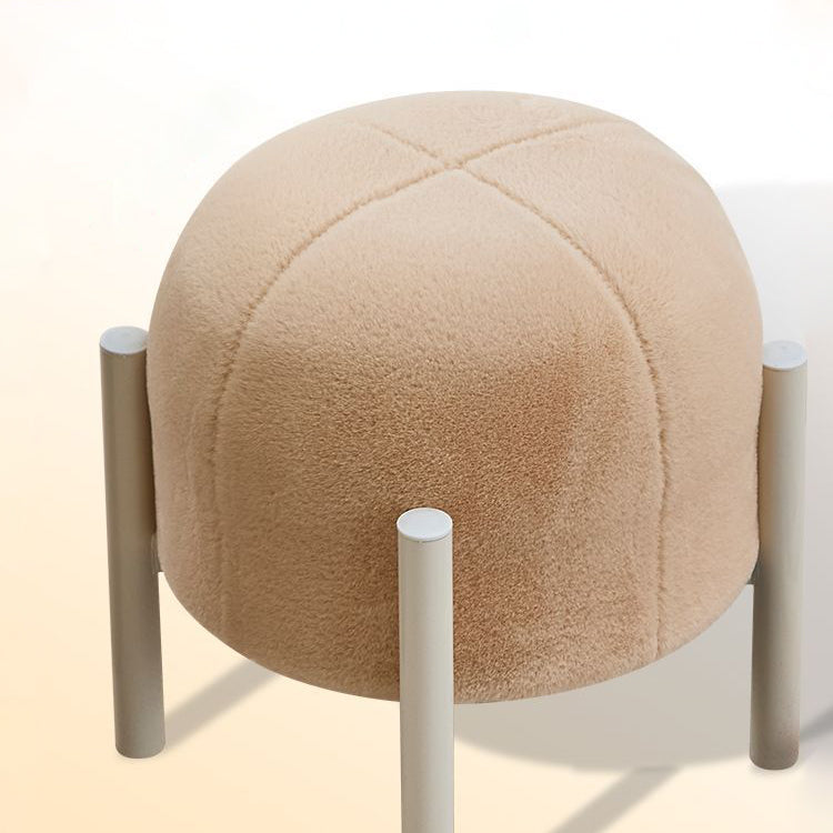 Contemporary Scandinavian Rabbit Fur Carbon Steel Round Barrel Low Stool For Living Room