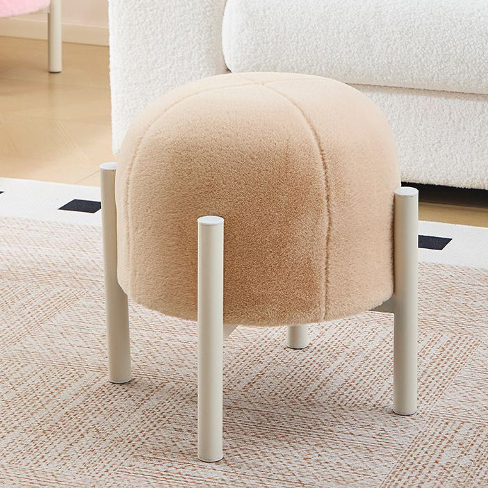 Contemporary Scandinavian Rabbit Fur Carbon Steel Round Barrel Low Stool For Living Room