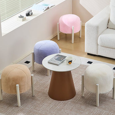 Contemporary Scandinavian Rabbit Fur Carbon Steel Round Barrel Low Stool For Living Room