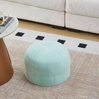 Contemporary Scandinavian Rabbit Fur Carbon Steel Round Barrel Low Stool For Living Room