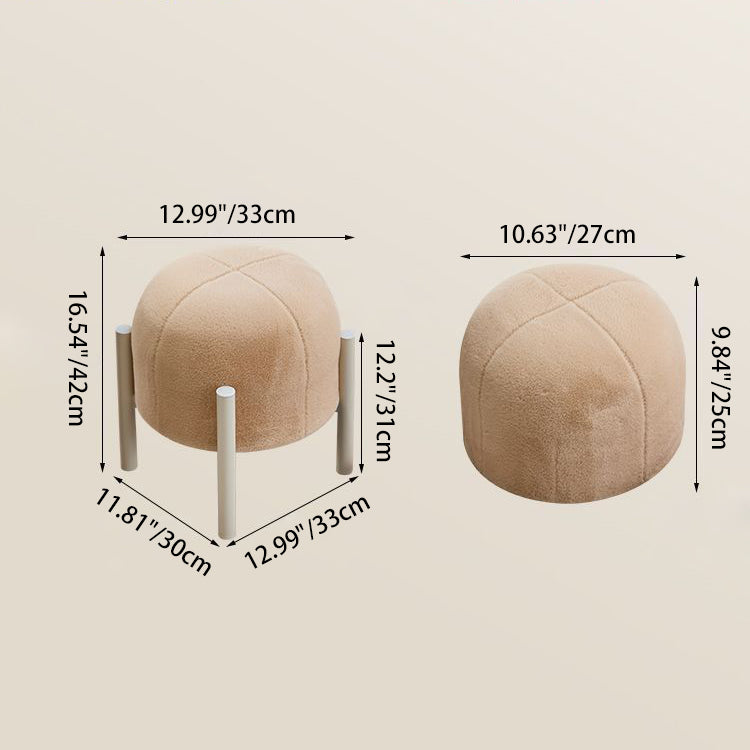 Contemporary Scandinavian Rabbit Fur Carbon Steel Round Barrel Low Stool For Living Room