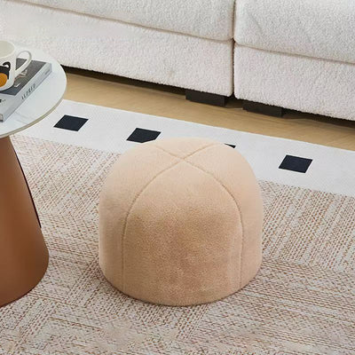 Contemporary Scandinavian Rabbit Fur Carbon Steel Round Barrel Low Stool For Living Room