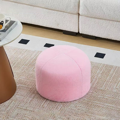 Contemporary Scandinavian Rabbit Fur Carbon Steel Round Barrel Low Stool For Living Room