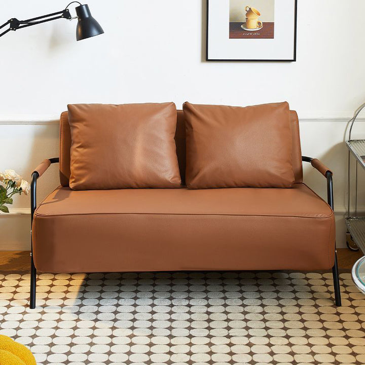 Tissu traditionnel French Tech, cuir anti-rayures, métal, canapé rectangulaire incurvé 2 places, dossier et accoudoirs pour salon 