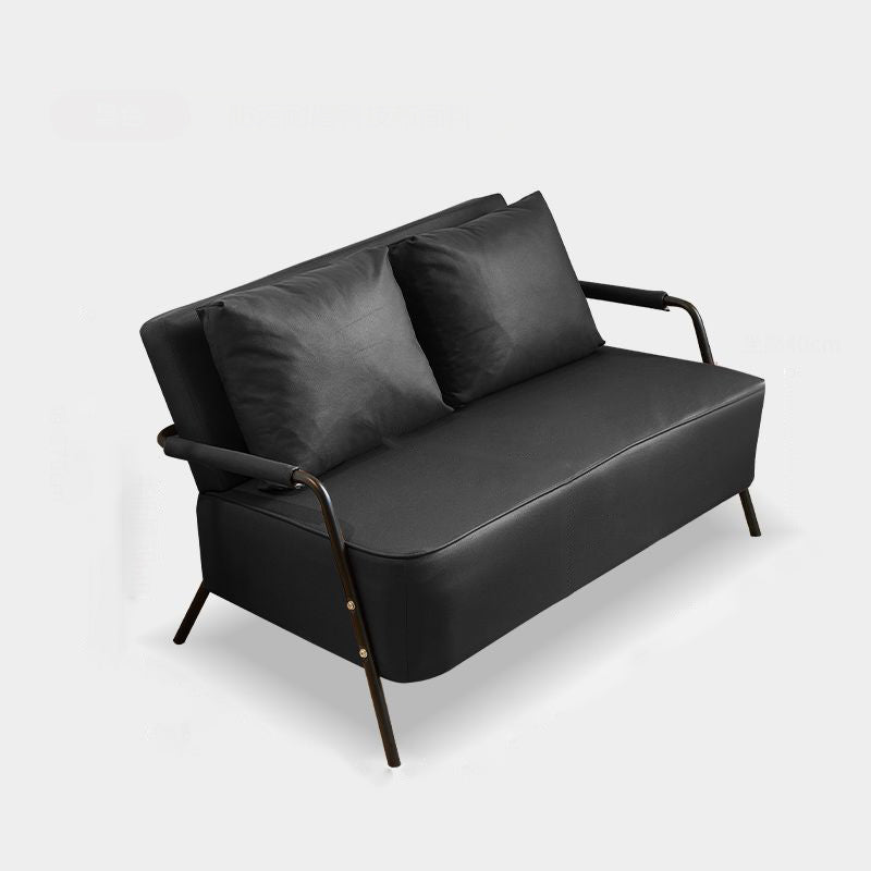 Traditionelles französisches 2-Sitzer-Sofa aus kratzfestem Kunstleder, Stoff und Metall mit rechteckiger, geschwungener Form sowie Rückenlehne und Armlehnen für das Wohnzimmer 