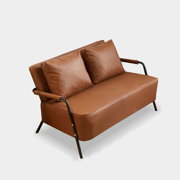 Traditionelles französisches 2-Sitzer-Sofa aus kratzfestem Kunstleder, Stoff und Metall mit rechteckiger, geschwungener Form sowie Rückenlehne und Armlehnen für das Wohnzimmer 