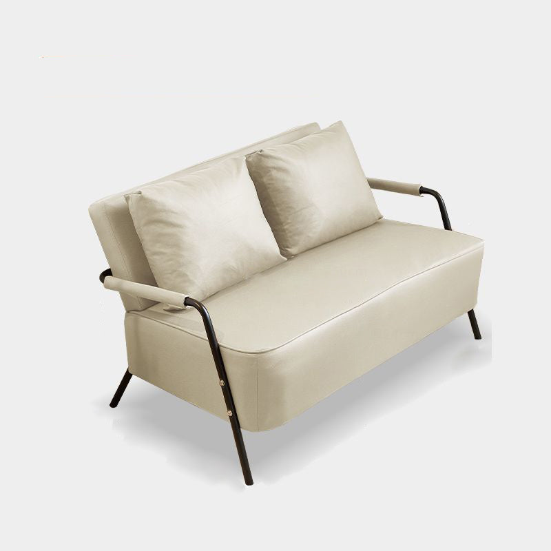 Traditionelles französisches 2-Sitzer-Sofa aus kratzfestem Kunstleder, Stoff und Metall mit rechteckiger, geschwungener Form sowie Rückenlehne und Armlehnen für das Wohnzimmer 