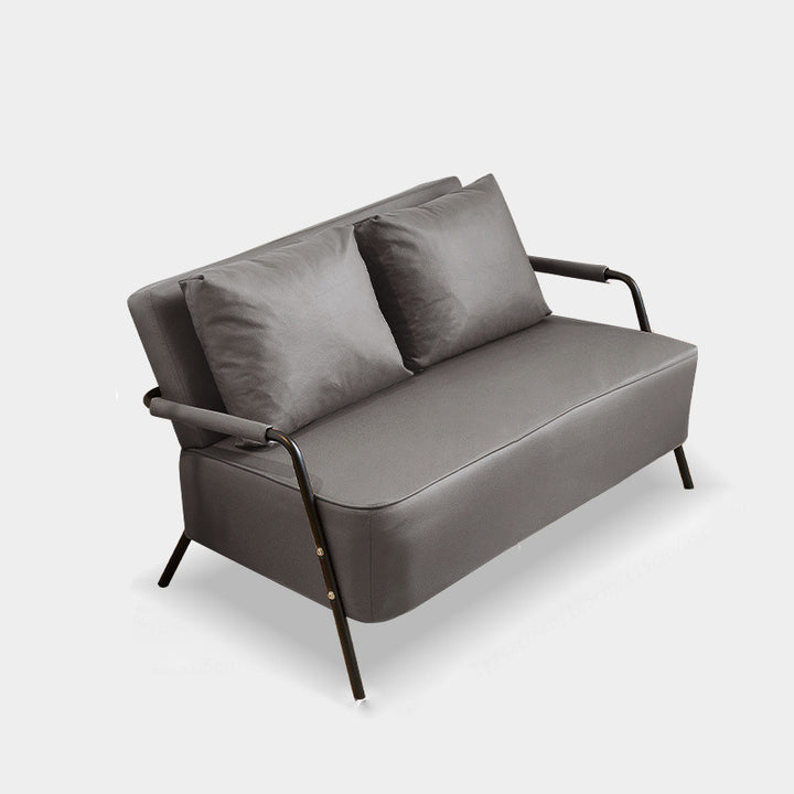 Traditionelles französisches 2-Sitzer-Sofa aus kratzfestem Kunstleder, Stoff und Metall mit rechteckiger, geschwungener Form sowie Rückenlehne und Armlehnen für das Wohnzimmer 