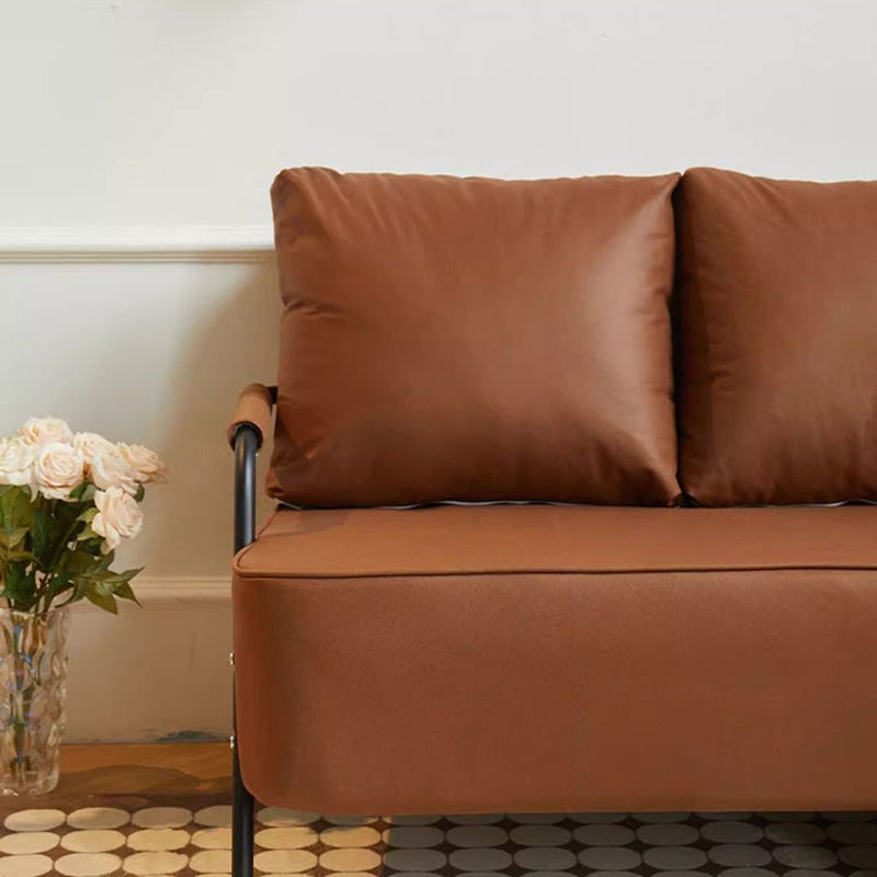 Traditionelles französisches 2-Sitzer-Sofa aus kratzfestem Kunstleder, Stoff und Metall mit rechteckiger, geschwungener Form sowie Rückenlehne und Armlehnen für das Wohnzimmer 