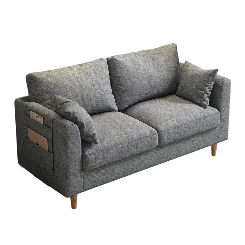 Modern Minimalist Flannel Solid Wood Rectangular Right Angle Sofa 2-Seater For Living Room