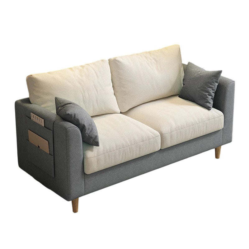 Modern Minimalist Flannel Solid Wood Rectangular Right Angle Sofa 2-Seater For Living Room