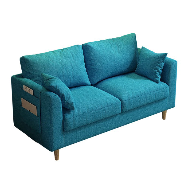 Modern Minimalist Flannel Solid Wood Rectangular Right Angle Sofa 2-Seater For Living Room