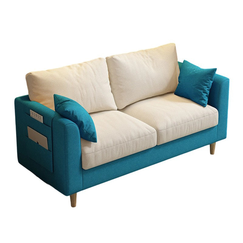Modern Minimalist Flannel Solid Wood Rectangular Right Angle Sofa 2-Seater For Living Room