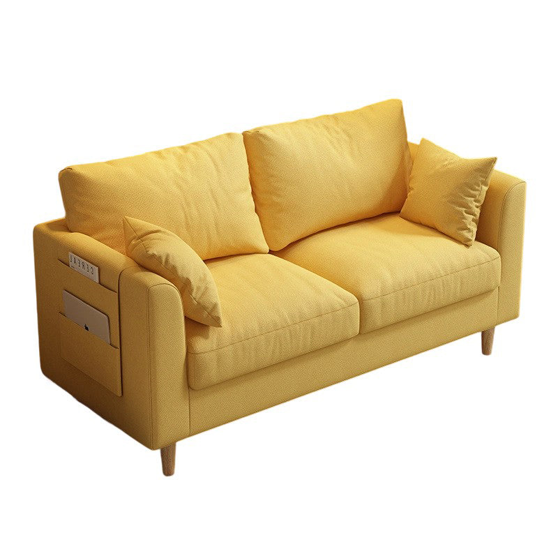 Modern Minimalist Flannel Solid Wood Rectangular Right Angle Sofa 2-Seater For Living Room