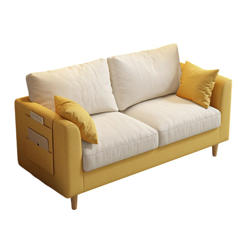 Modern Minimalist Flannel Solid Wood Rectangular Right Angle Sofa 2-Seater For Living Room