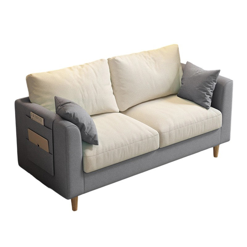 Modern Minimalist Flannel Solid Wood Rectangular Right Angle Sofa 2-Seater For Living Room
