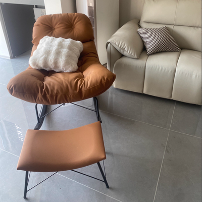 Contemporary Creative Eco Leather Suede Carbon Steel Oak Curved Semi-Enclosed Accent Chair With Backrest For Living Room