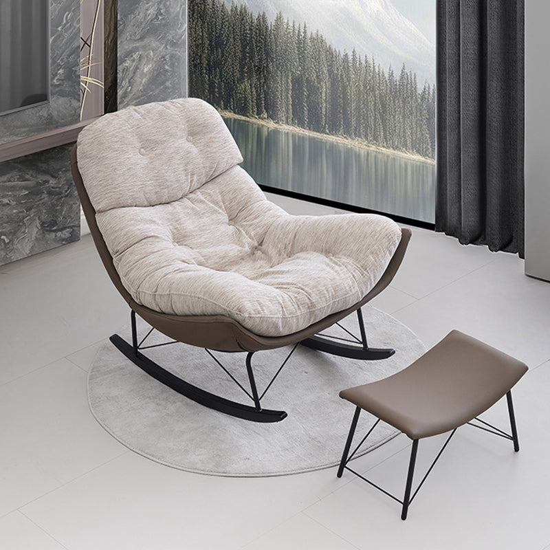Contemporary Creative Eco Leather Suede Carbon Steel Oak Curved Semi-Enclosed Accent Chair With Backrest For Living Room