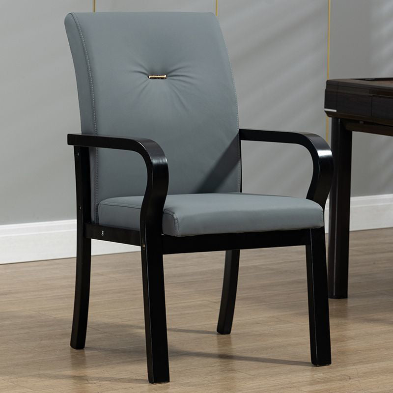 Contemporary Creative Cat Scratch Resistant Leather Solid Wood Curved Rectangular Accent Chair Backrest And Armrests For Living Room