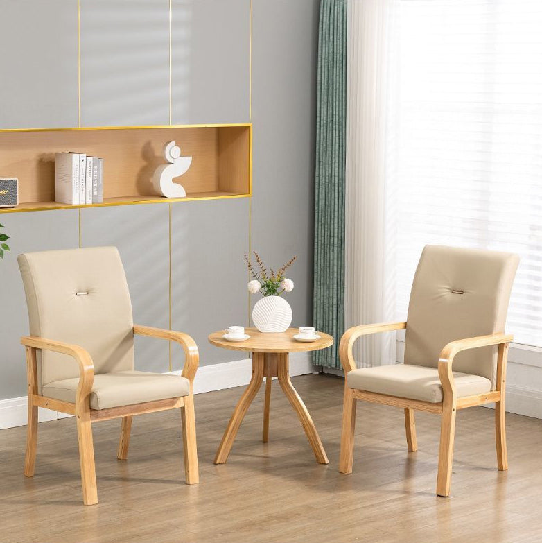 Contemporary Creative Cat Scratch Resistant Leather Solid Wood Curved Rectangular Accent Chair Backrest And Armrests For Living Room