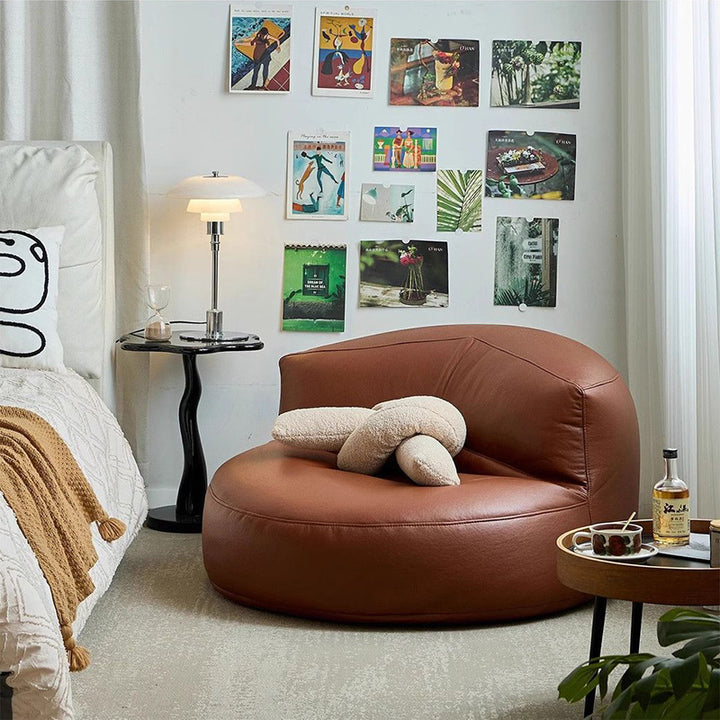 Fauteuil d'appoint contemporain scandinave rond incurvé en cuir microfibre EPS avec dossier pour salon 