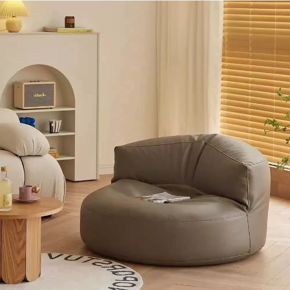 Contemporary Scandinavian Microfiber Leather EPS Round Curved Accent Chair With Backrest For Living Room