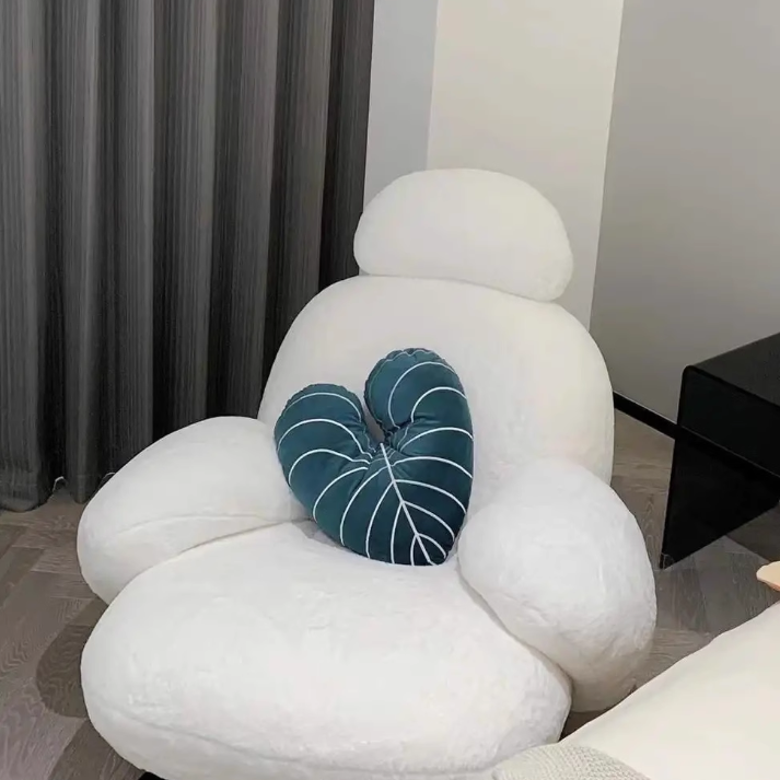 Sillón auxiliar redondo contemporáneo y creativo con forma de mascota, en tejido sherpa, acero al carbono y madera de pino, con respaldo y reposabrazos, para sala de estar 