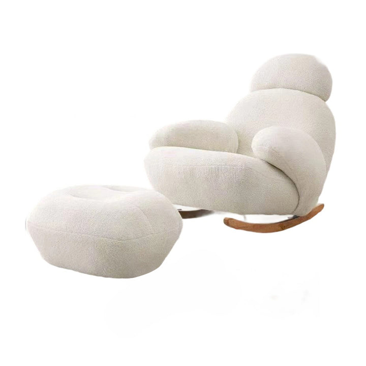 Sillón auxiliar redondo contemporáneo y creativo con forma de mascota, en tejido sherpa, acero al carbono y madera de pino, con respaldo y reposabrazos, para sala de estar 
