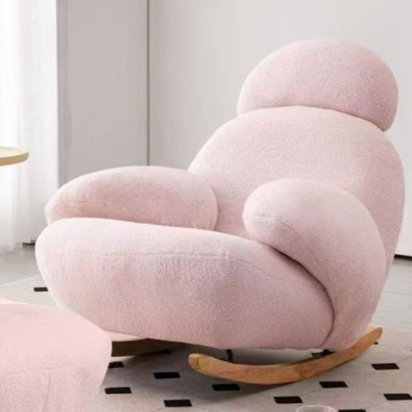 Sillón auxiliar redondo contemporáneo y creativo con forma de mascota, en tejido sherpa, acero al carbono y madera de pino, con respaldo y reposabrazos, para sala de estar 