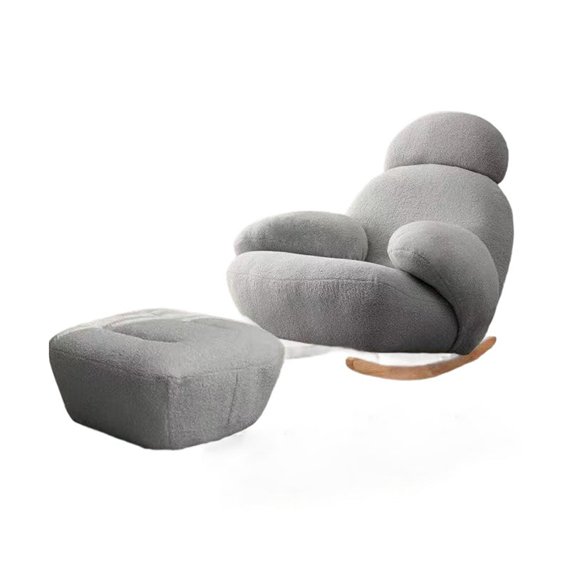 Sillón auxiliar redondo contemporáneo y creativo con forma de mascota, en tejido sherpa, acero al carbono y madera de pino, con respaldo y reposabrazos, para sala de estar 