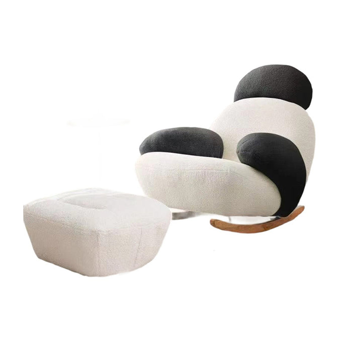 Sillón auxiliar redondo contemporáneo y creativo con forma de mascota, en tejido sherpa, acero al carbono y madera de pino, con respaldo y reposabrazos, para sala de estar 