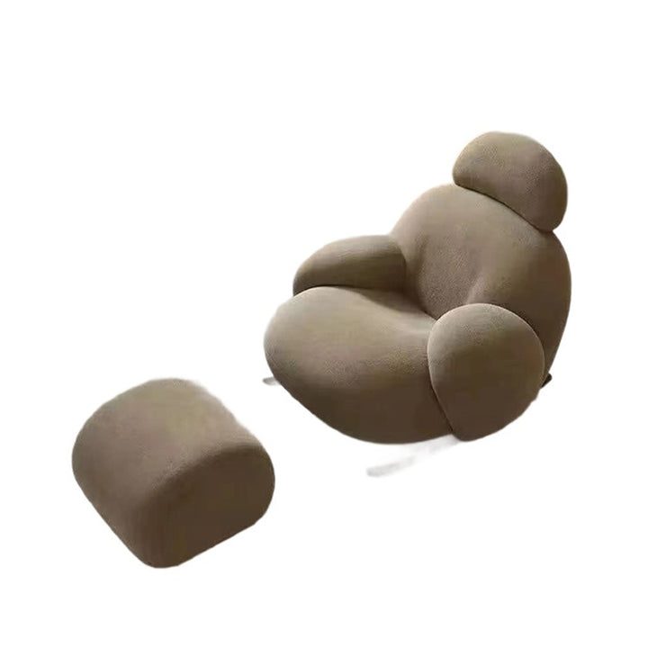 Sillón auxiliar redondo contemporáneo y creativo con forma de mascota, en tejido sherpa, acero al carbono y madera de pino, con respaldo y reposabrazos, para sala de estar 