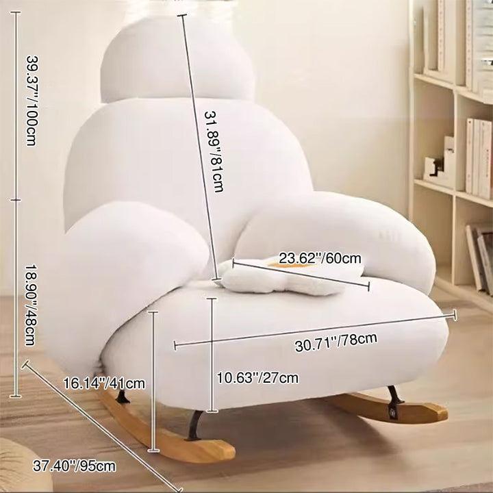 Sillón auxiliar redondo contemporáneo y creativo con forma de mascota, en tejido sherpa, acero al carbono y madera de pino, con respaldo y reposabrazos, para sala de estar 