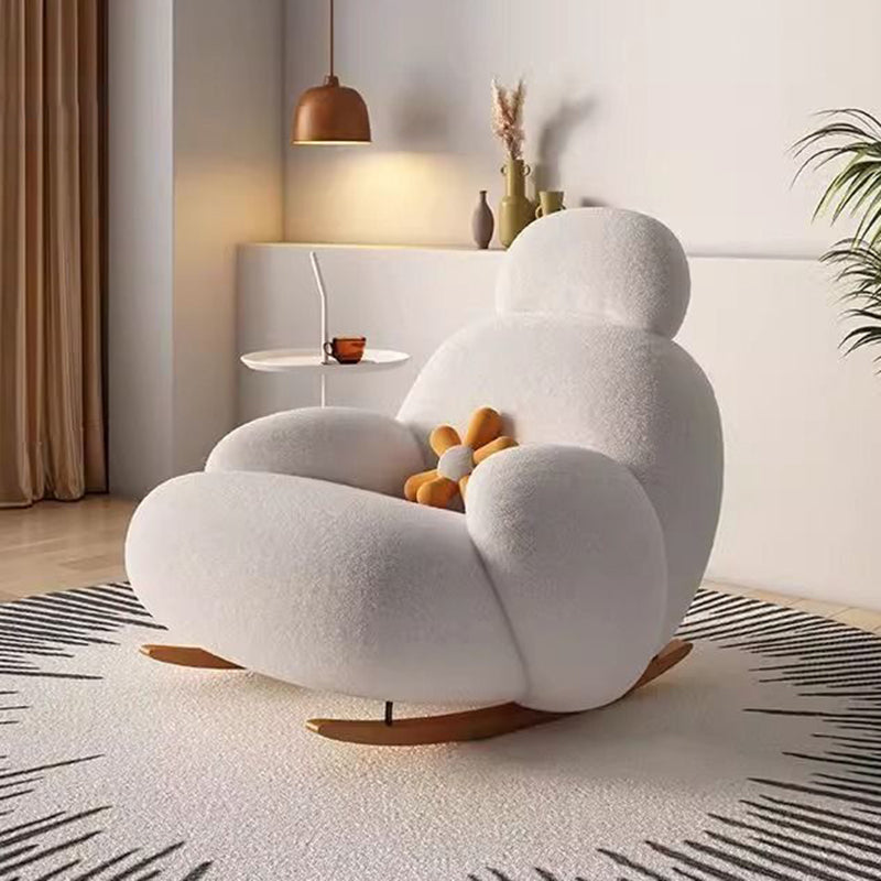 Sillón auxiliar redondo contemporáneo y creativo con forma de mascota, en tejido sherpa, acero al carbono y madera de pino, con respaldo y reposabrazos, para sala de estar 