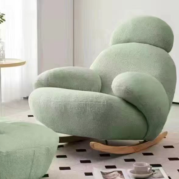 Sillón auxiliar redondo contemporáneo y creativo con forma de mascota, en tejido sherpa, acero al carbono y madera de pino, con respaldo y reposabrazos, para sala de estar 